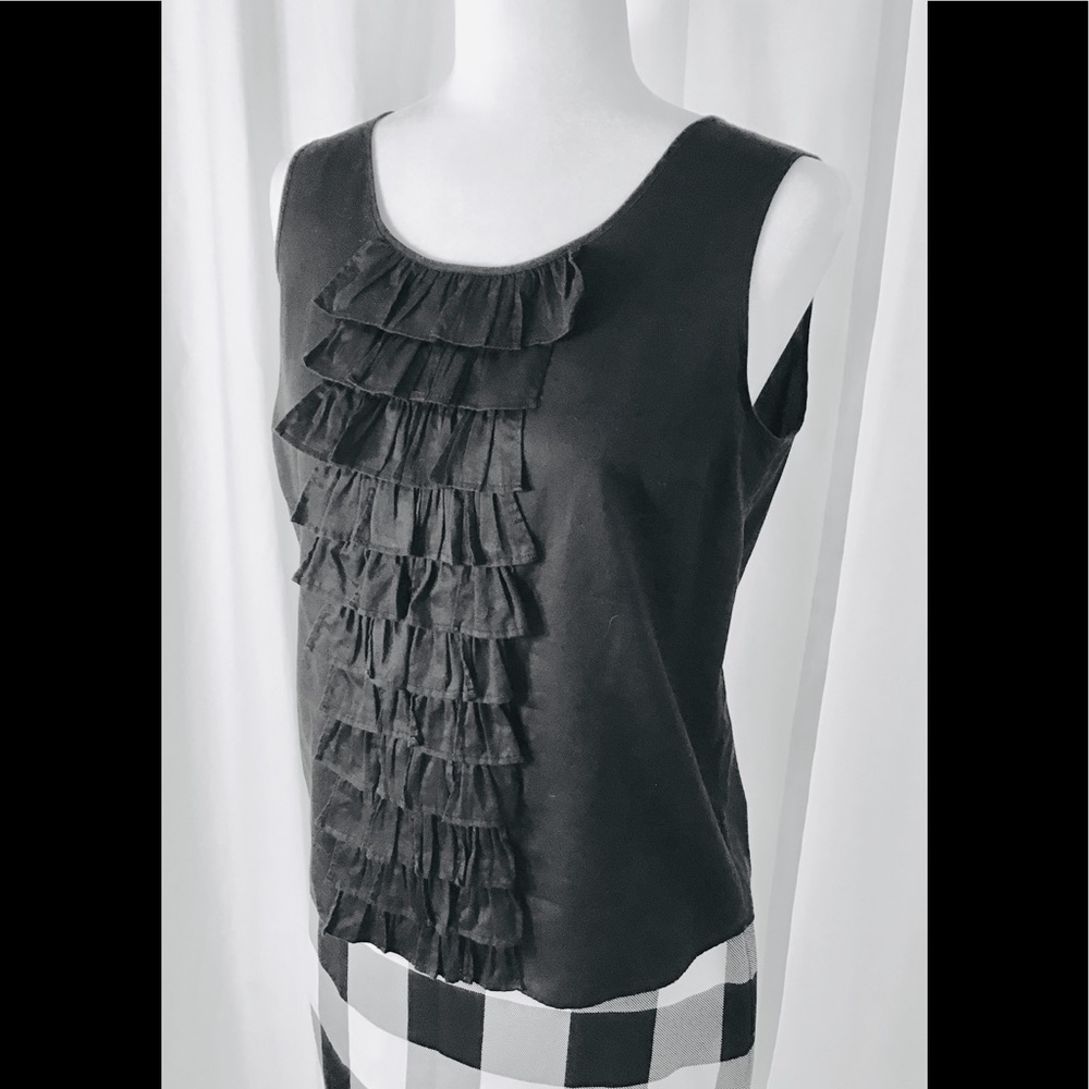 TALBOTS Black Shell with Ruffle Embelishment